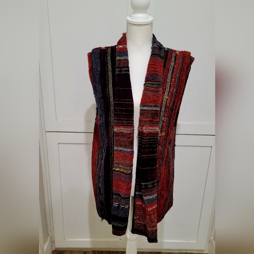 Vintage Nancy Paap One-of-a-Kind Multicolor Striped Women’s Vest | Size Large